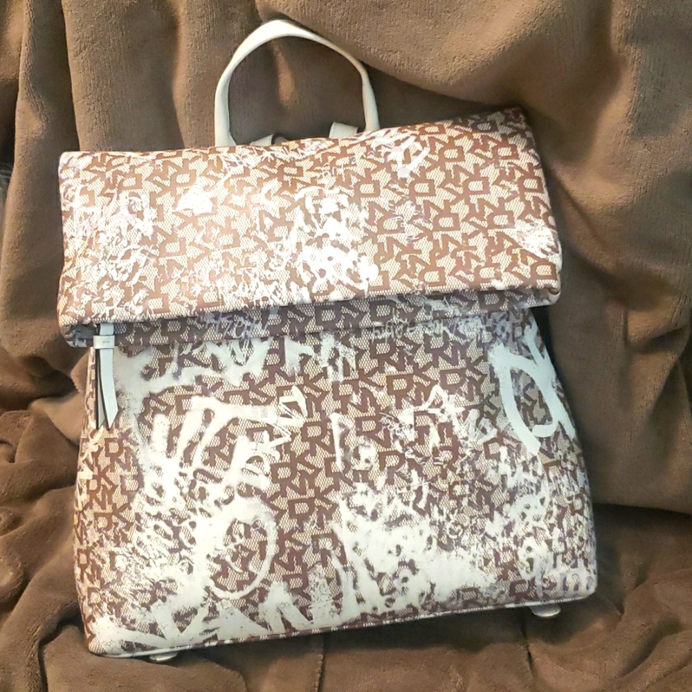DKNY Tilly Flap Backpack - Tan/Cream - NWT